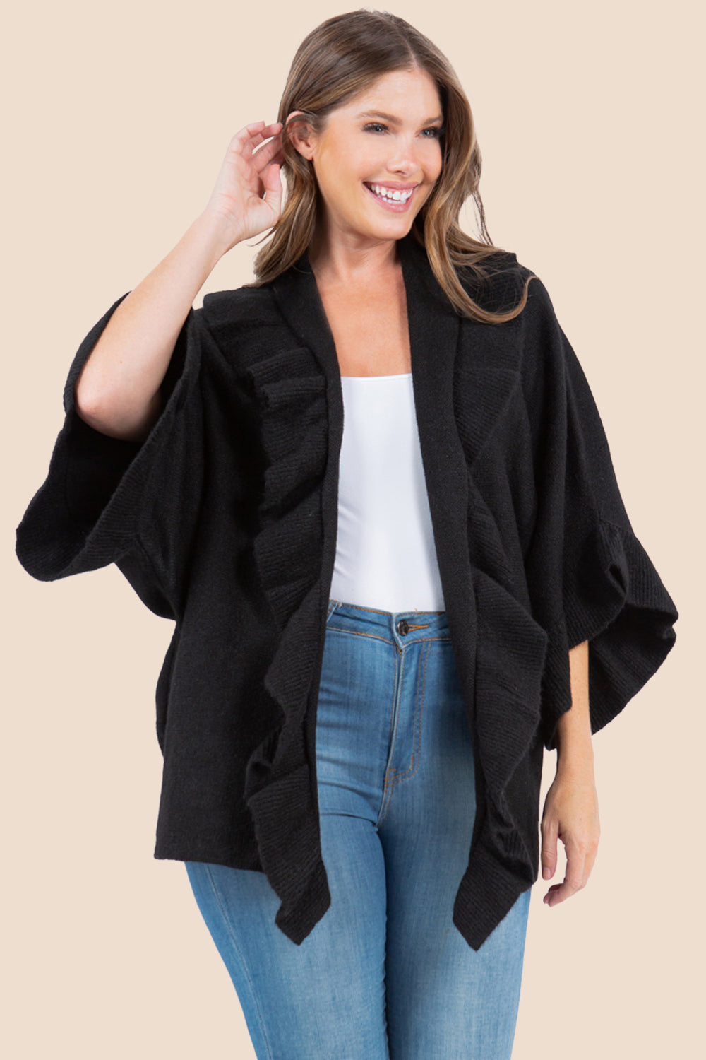 KA-4272 solid color ruffle kimono