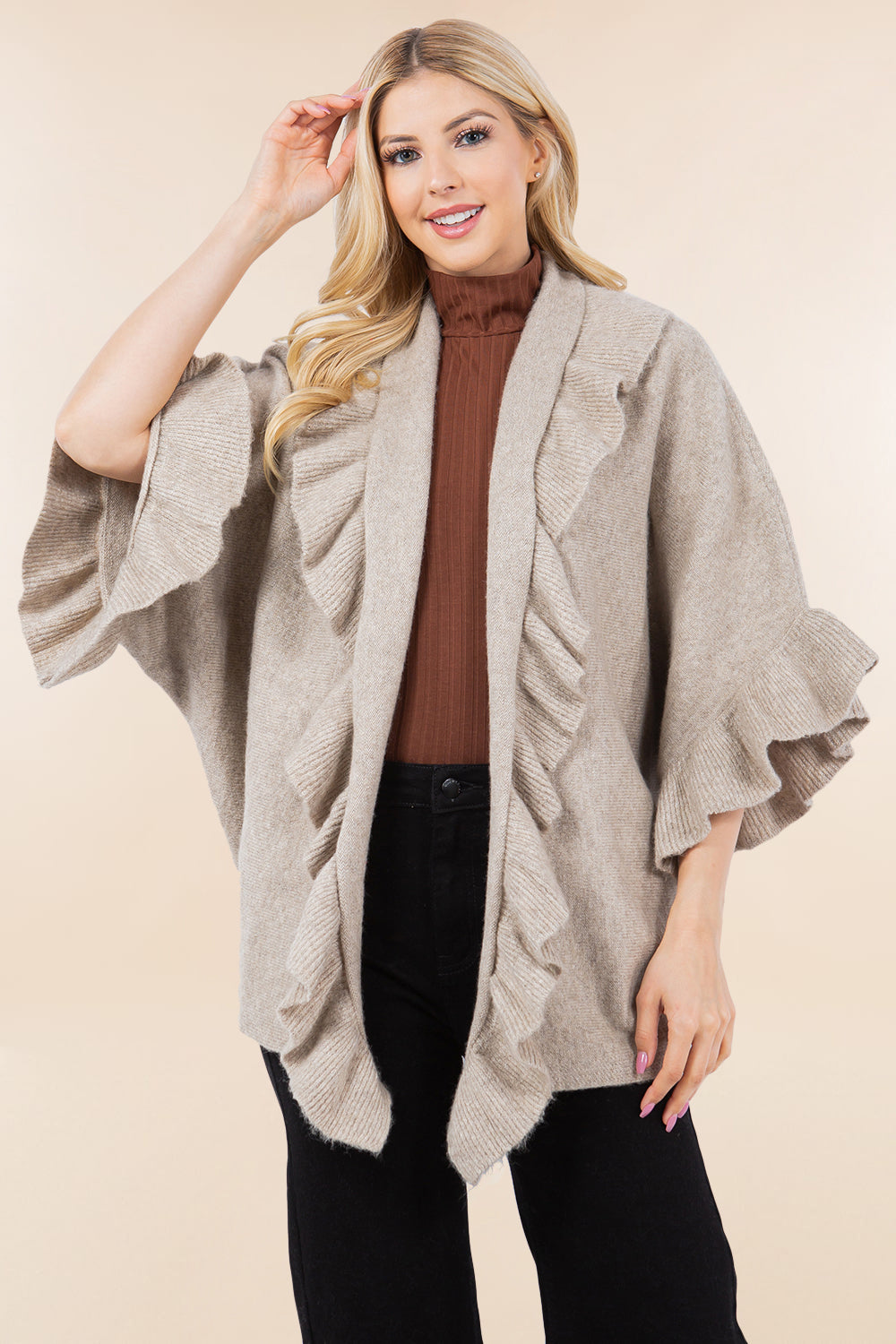 KA-4272 solid color ruffle kimono