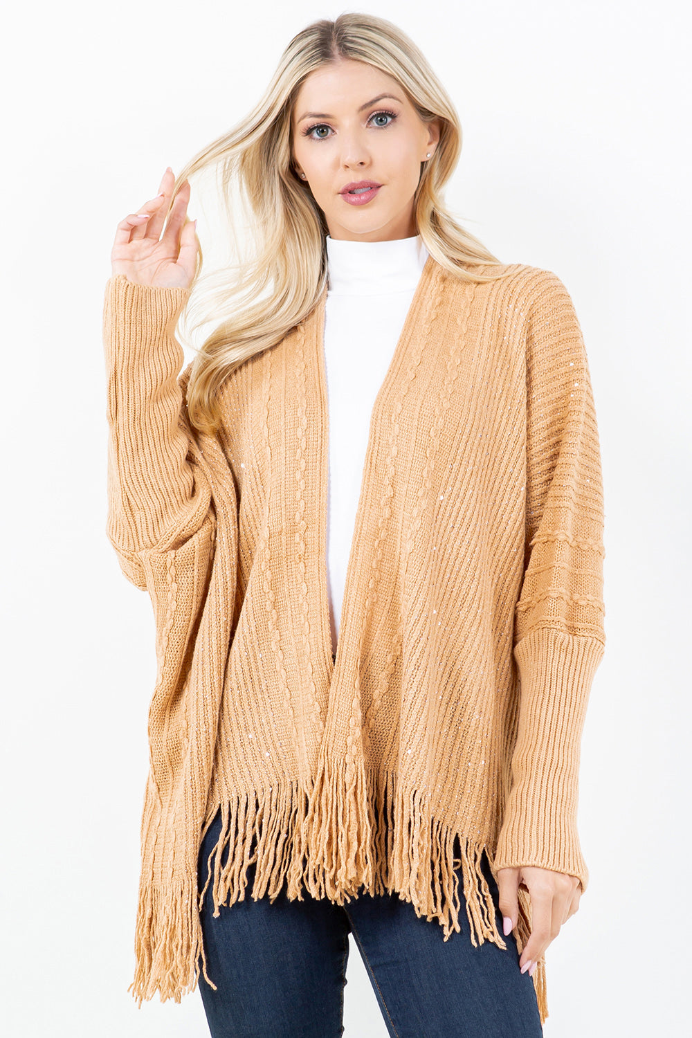 KA-4313 Solid color Fall Kimono w/ Sequin