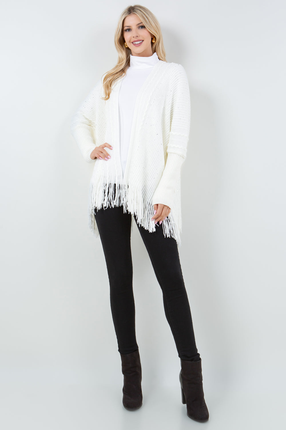 KA-4313 Solid color Fall Kimono w/ Sequin