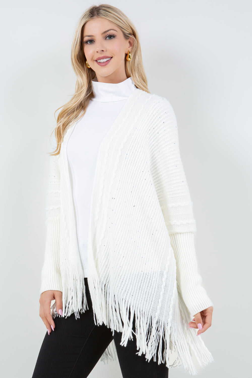 KA-4313 Solid color Fall Kimono w/ Sequin