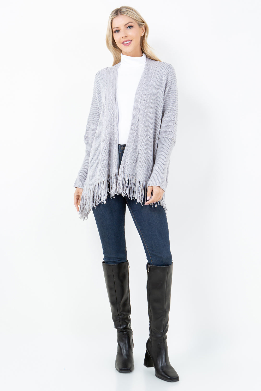 KA-4313 Solid color Fall Kimono w/ Sequin