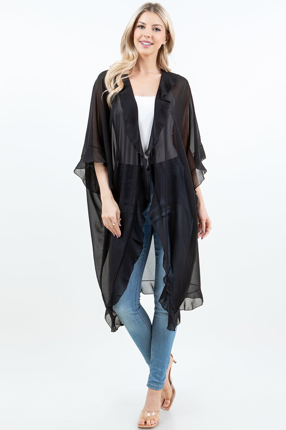 KP-5509 Ruffle Kimono w/ Scarf