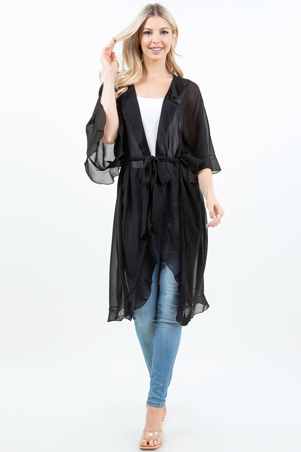 KP-5509 Ruffle Kimono w/ Scarf