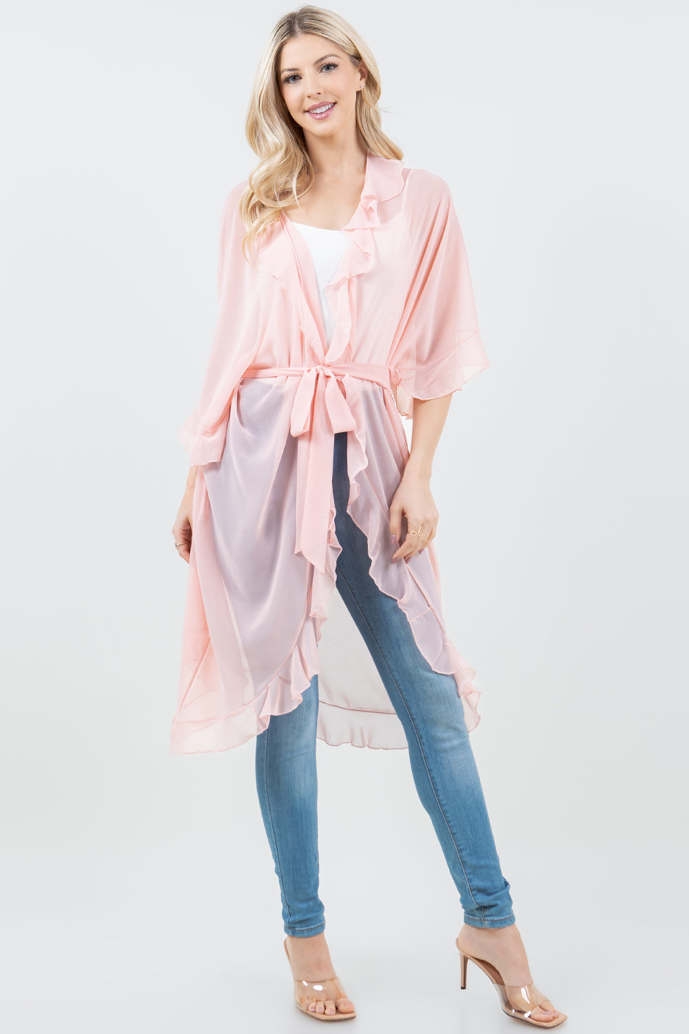 KP-5509 Ruffle Kimono w/ Scarf