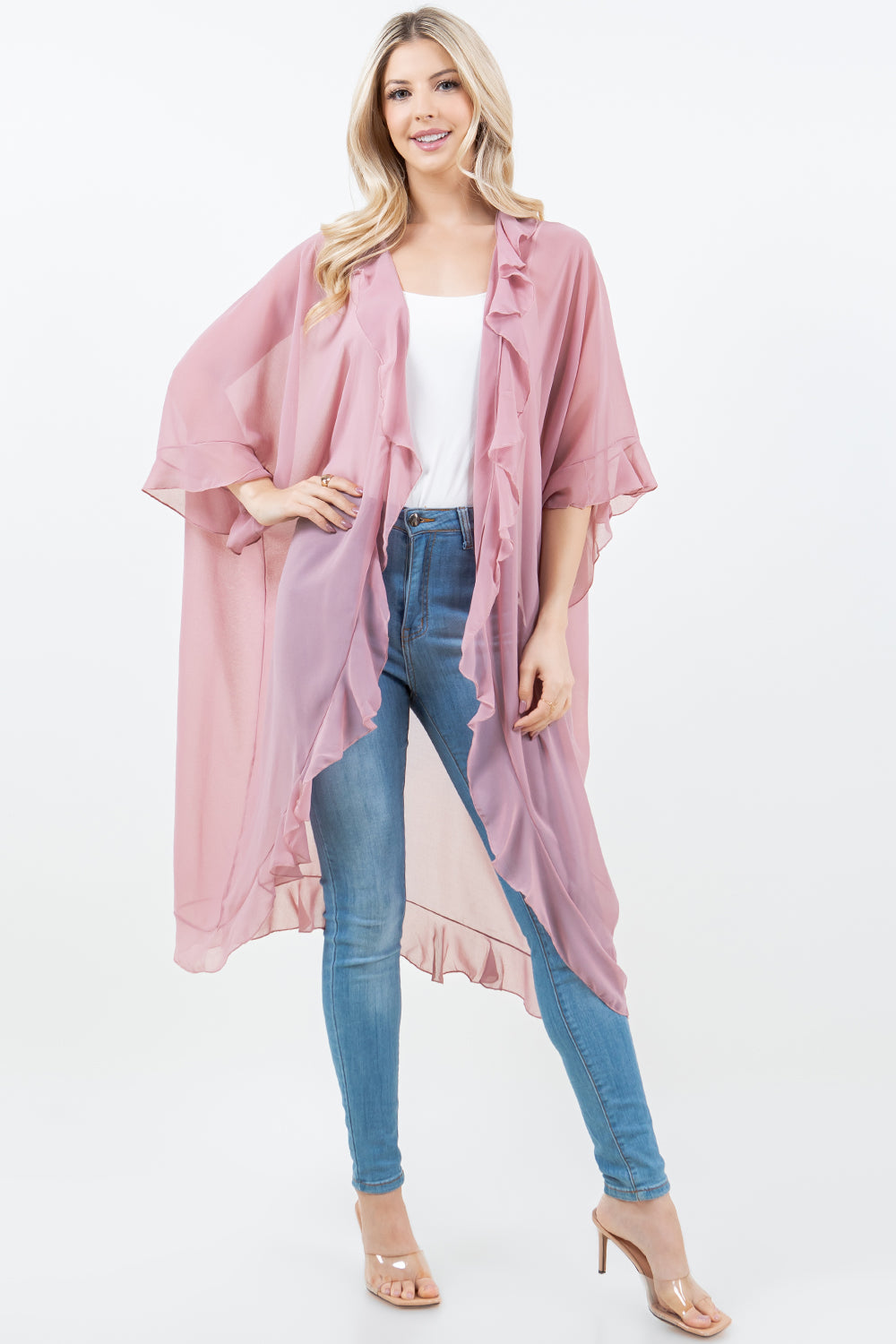 KP-5509 Ruffle Kimono w/ Scarf