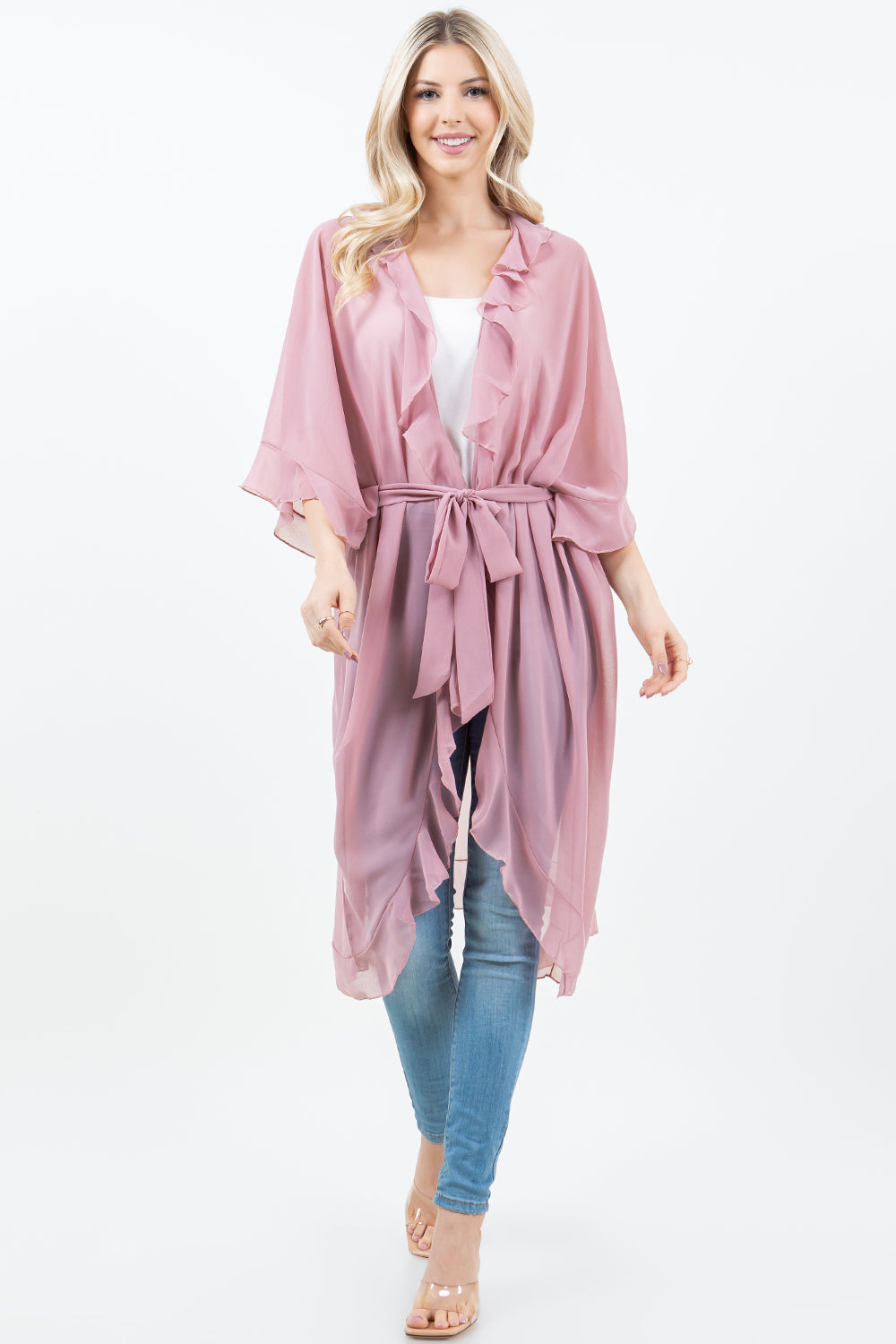 KP-5509 Ruffle Kimono w/ Scarf