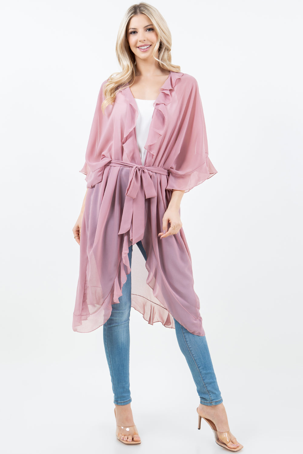 KP-5509 Ruffle Kimono w/ Scarf
