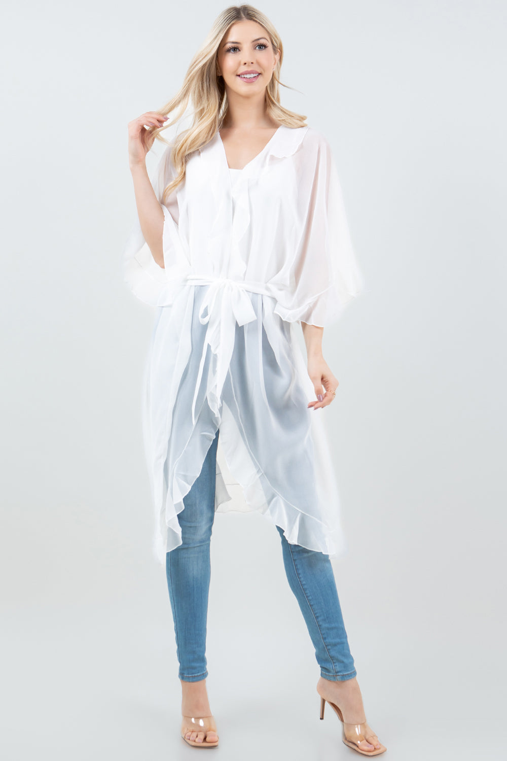 KP-5509 Ruffle Kimono w/ Scarf