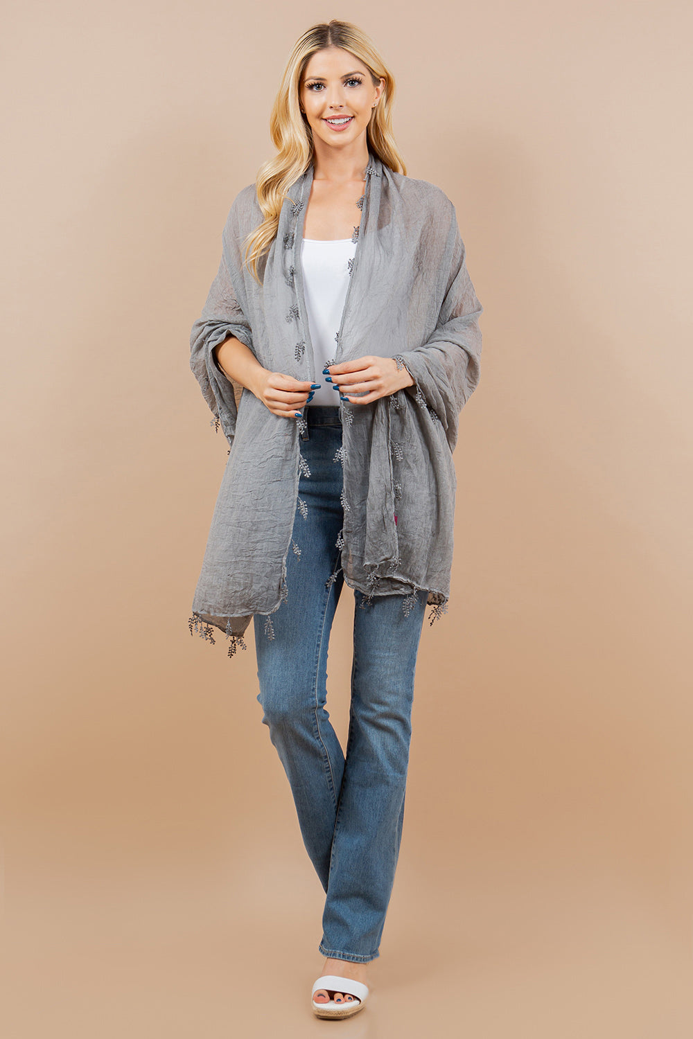 OA-4293 solid scarf with lace
