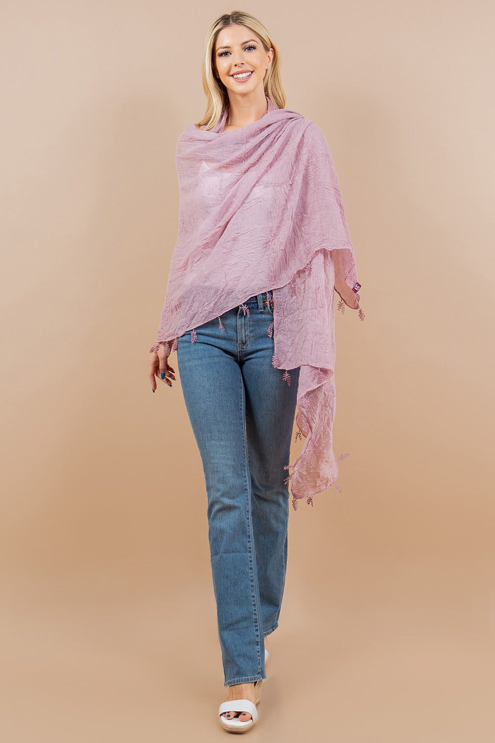 OA-4293 solid scarf with lace