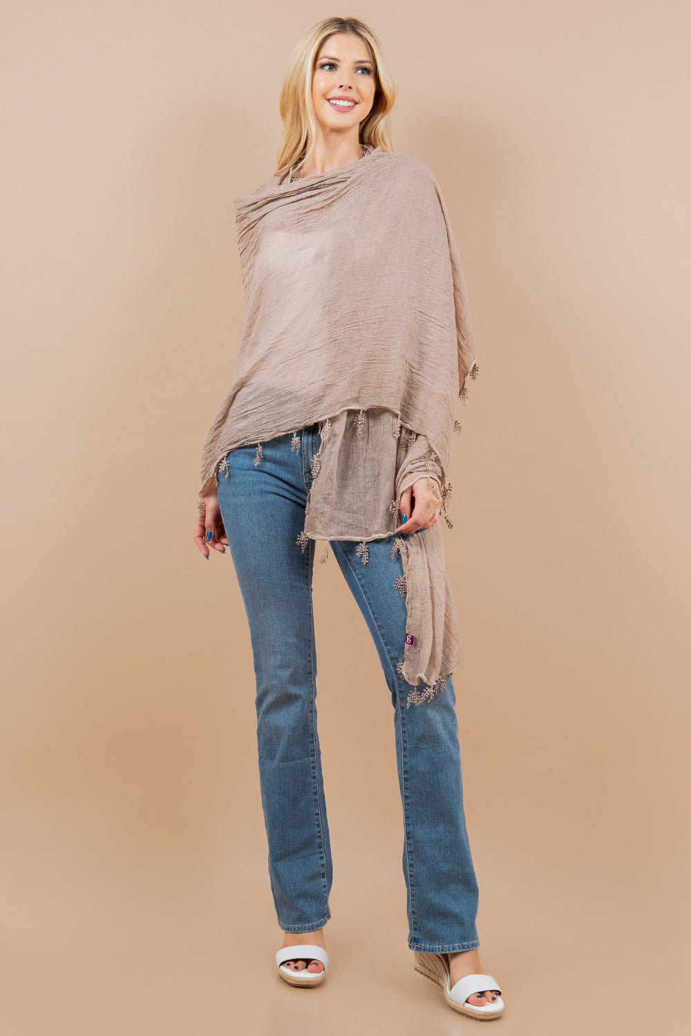 OA-4293 solid scarf with lace