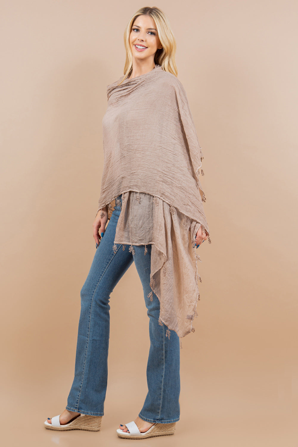 OA-4293 solid scarf with lace
