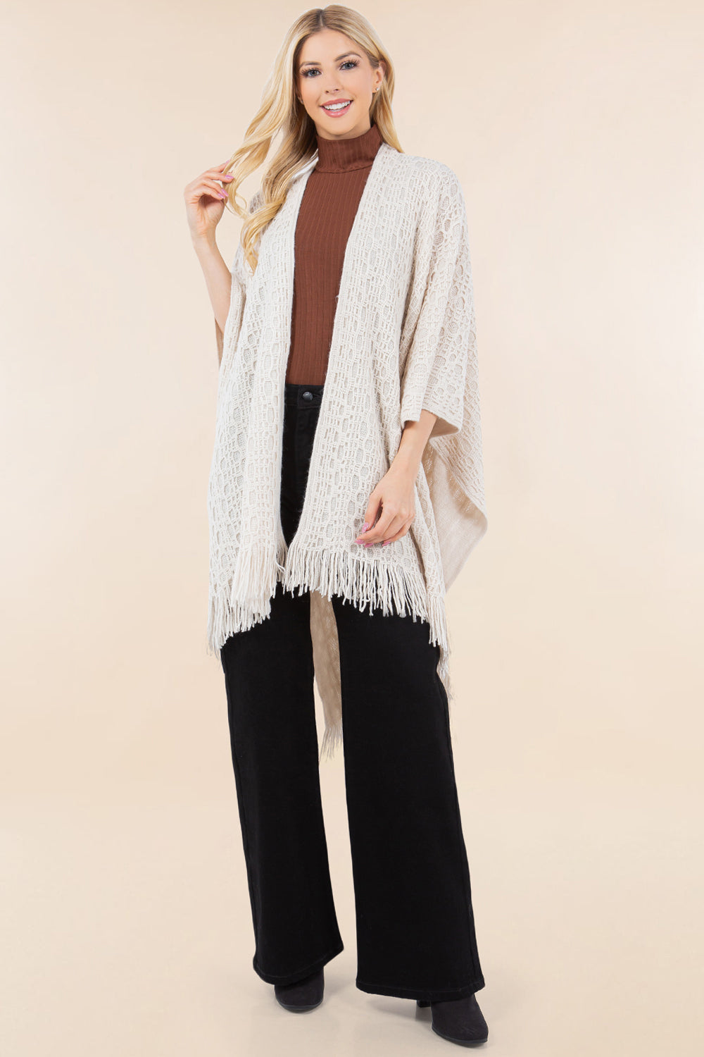 RA-4269 crochet detail ruana shawl