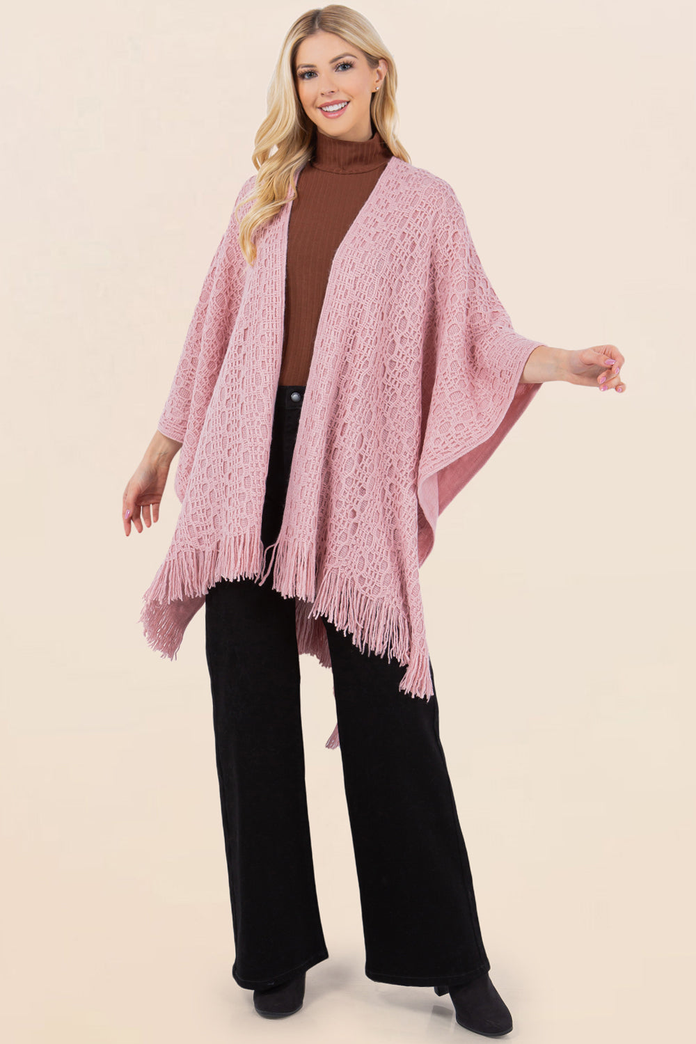 RA-4269 crochet detail ruana shawl