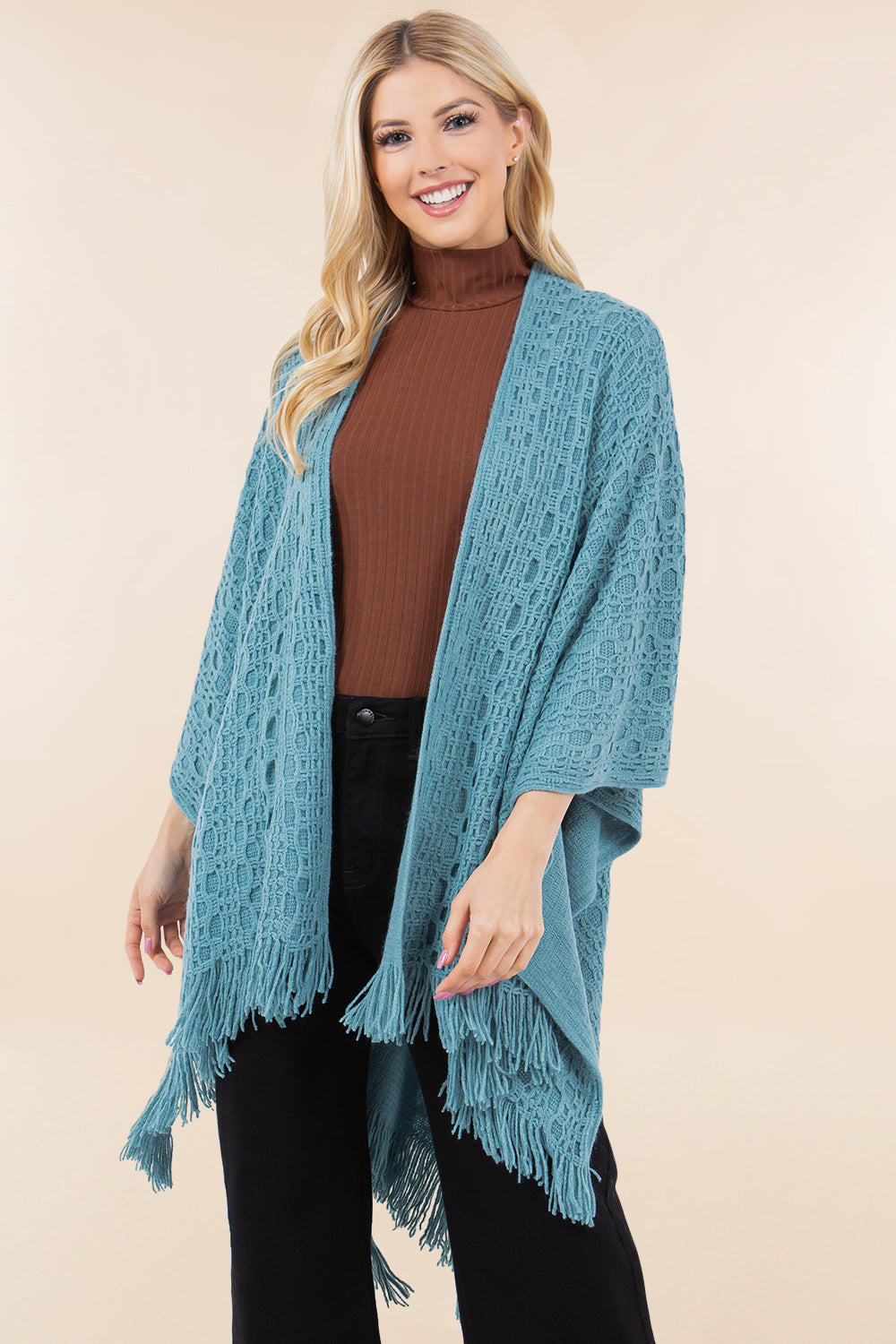 RA-4269 crochet detail ruana shawl