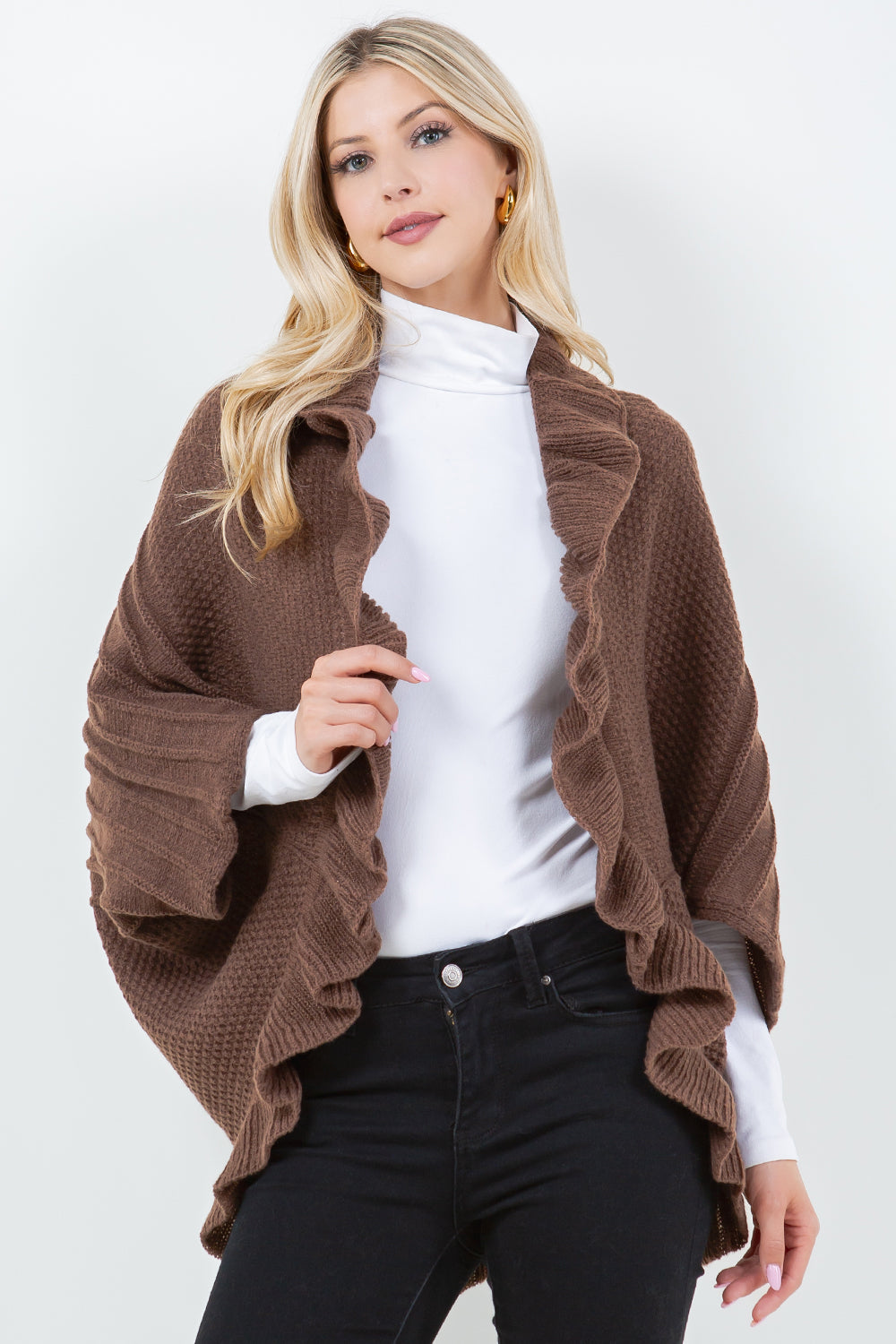 SH-4320 Solid Color Ruffle Shrug