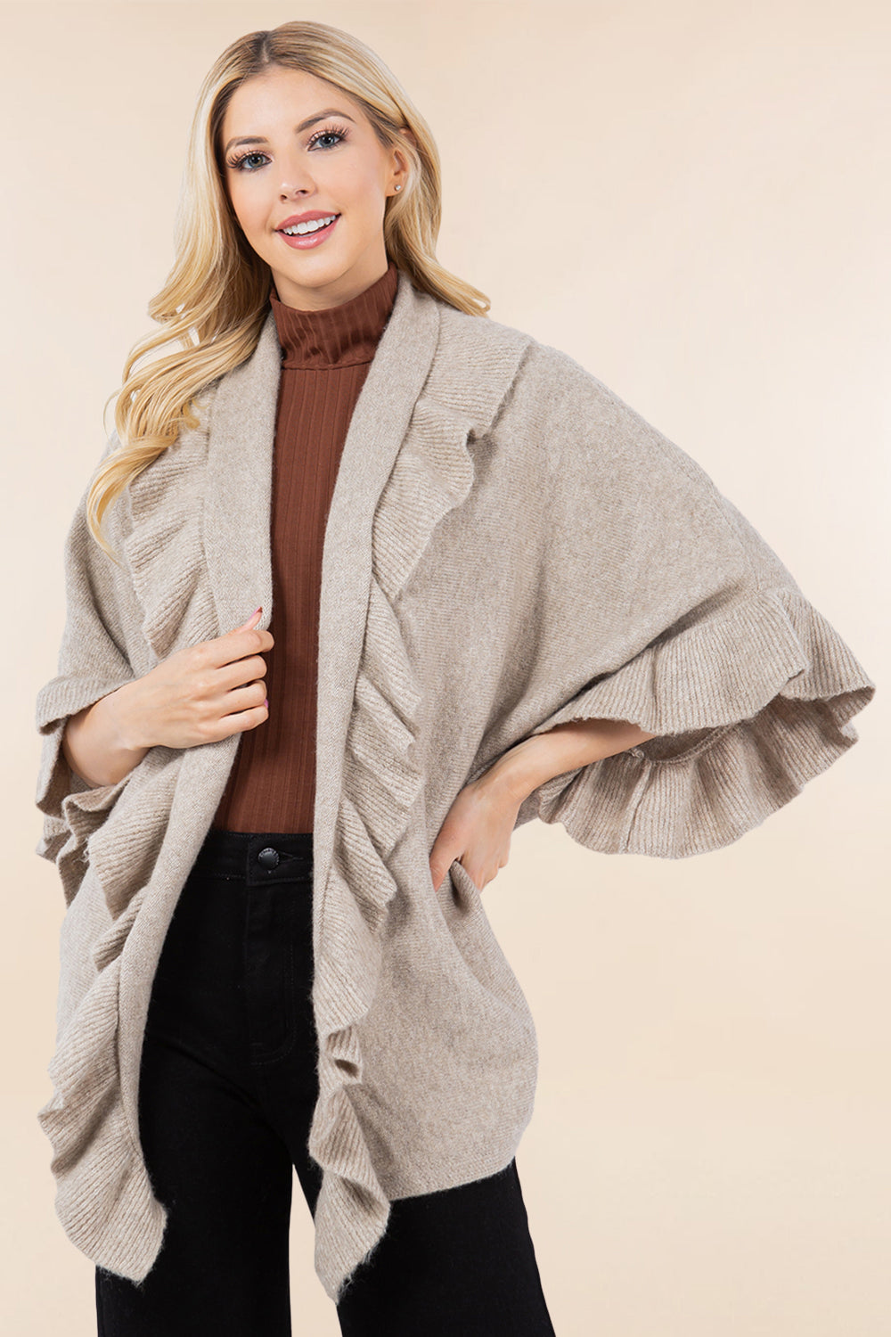 KA-4272 solid color ruffle kimono