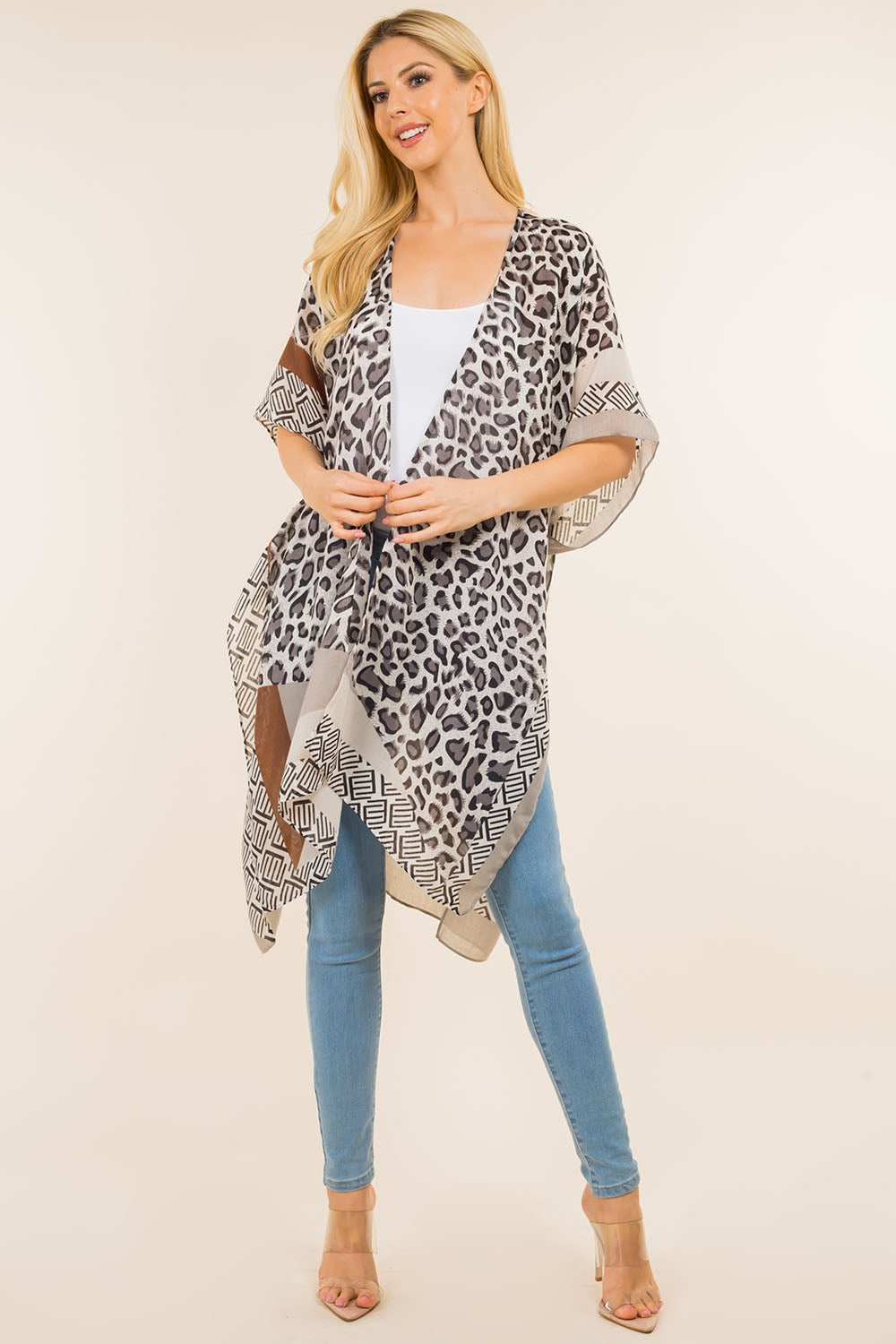 KP-0004 leopard geometric design kimono