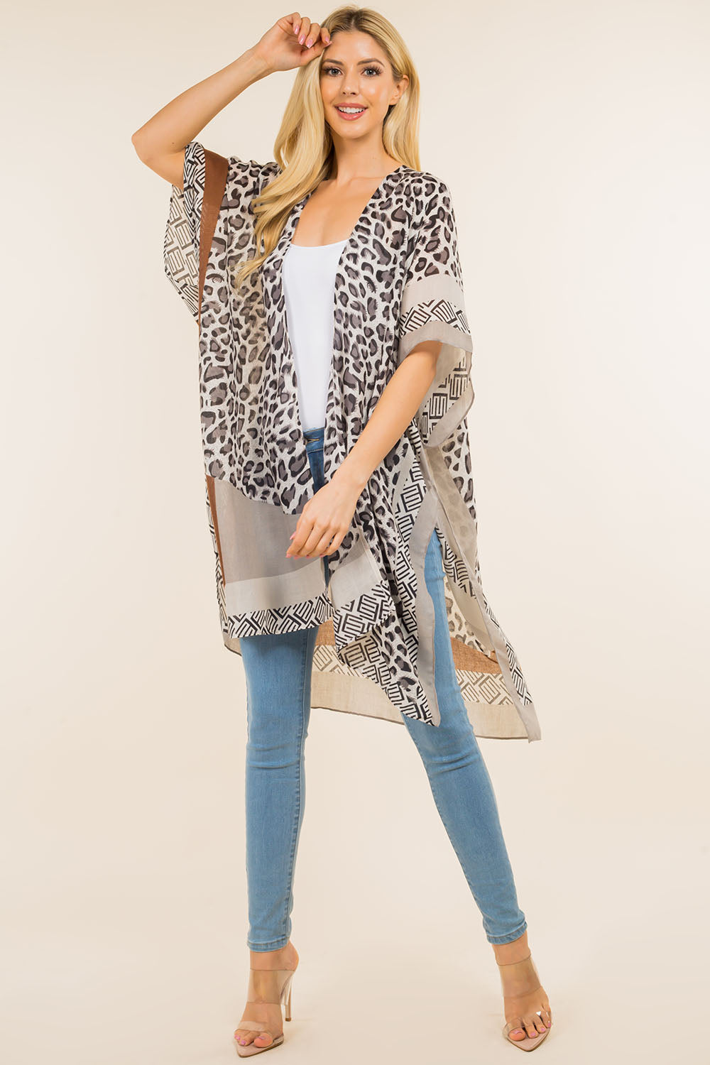 KP-0004 leopard geometric design kimono