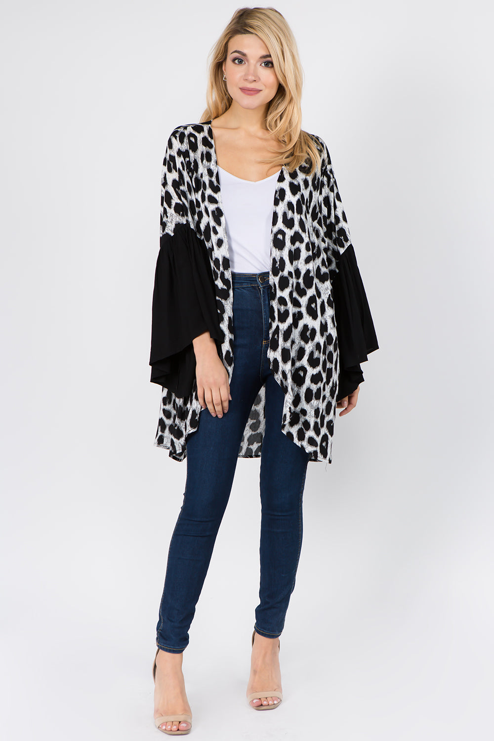 KP-1C97 leopard bellbottom sleeve kimono