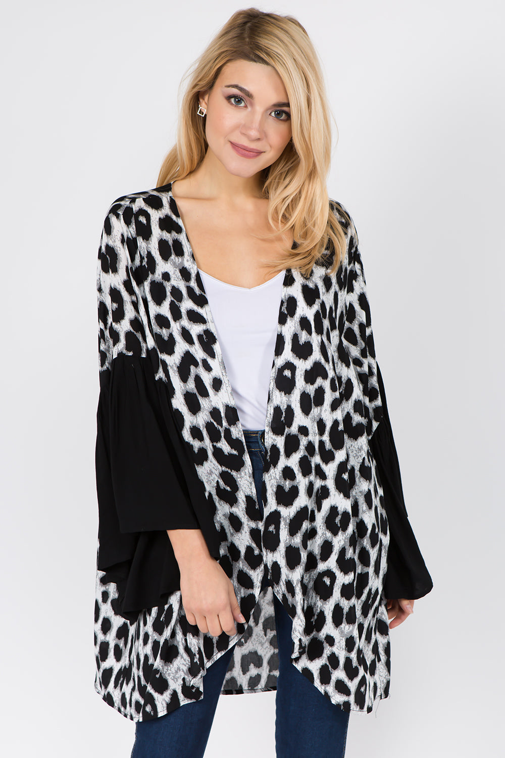 KP-1C97 leopard bellbottom sleeve kimono