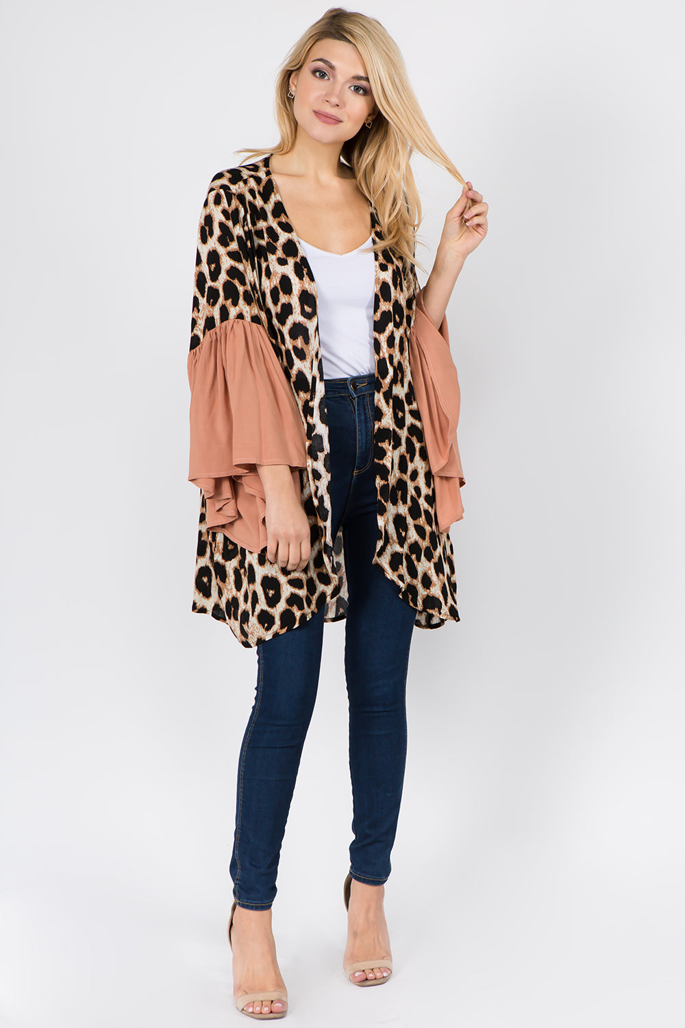 KP-1C97 leopard bellbottom sleeve kimono
