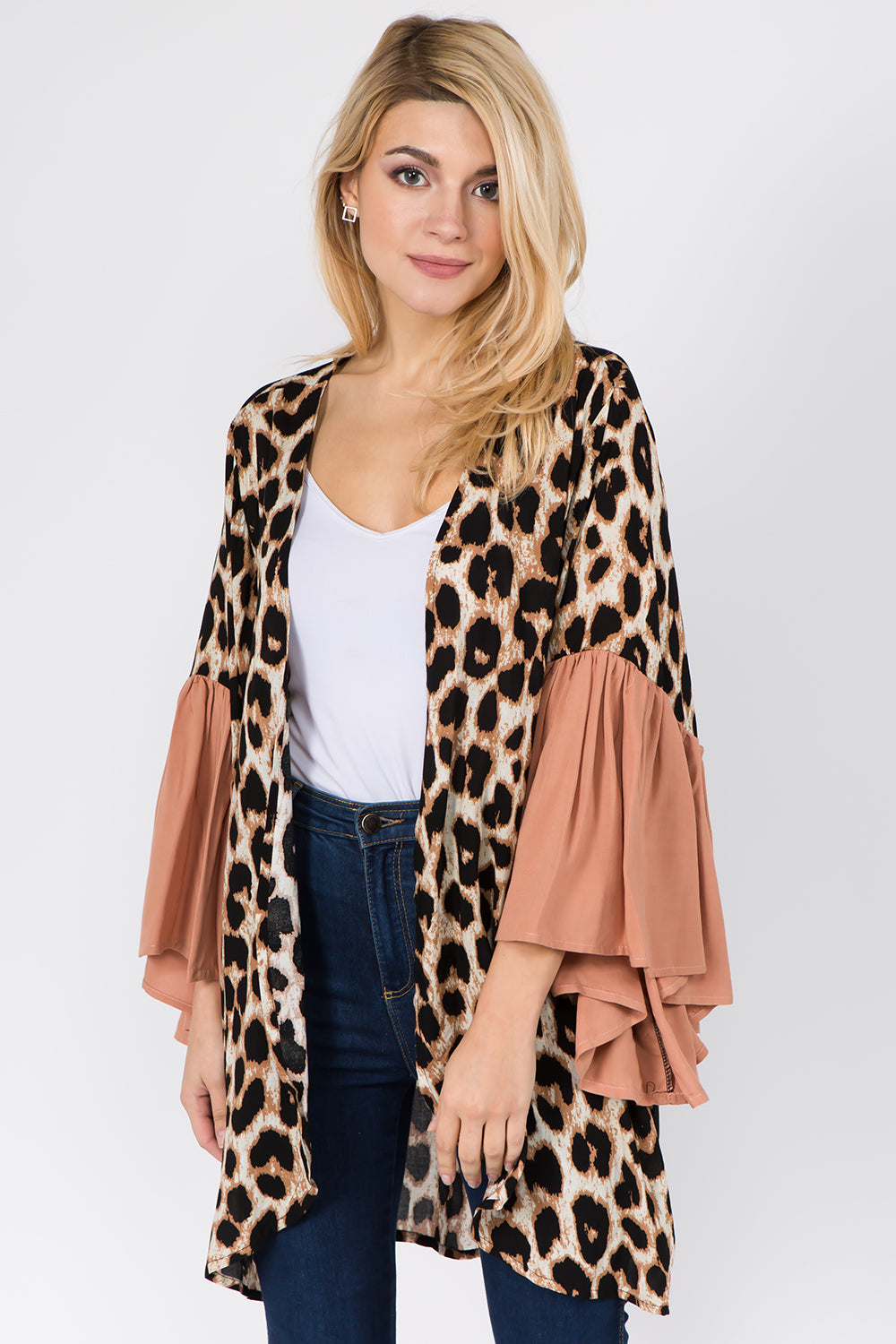 KP-1C97 leopard bellbottom sleeve kimono