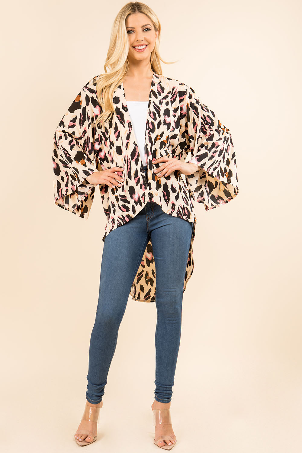 KP-3102 leopard kimono with bellbottom sleeves