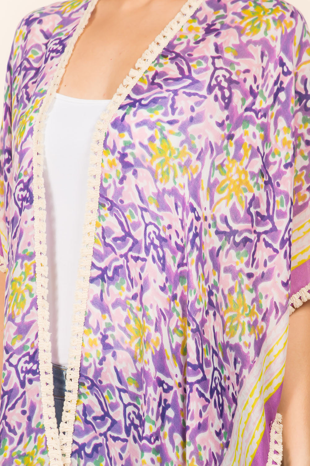 KP-4007 floral kimono with tassels