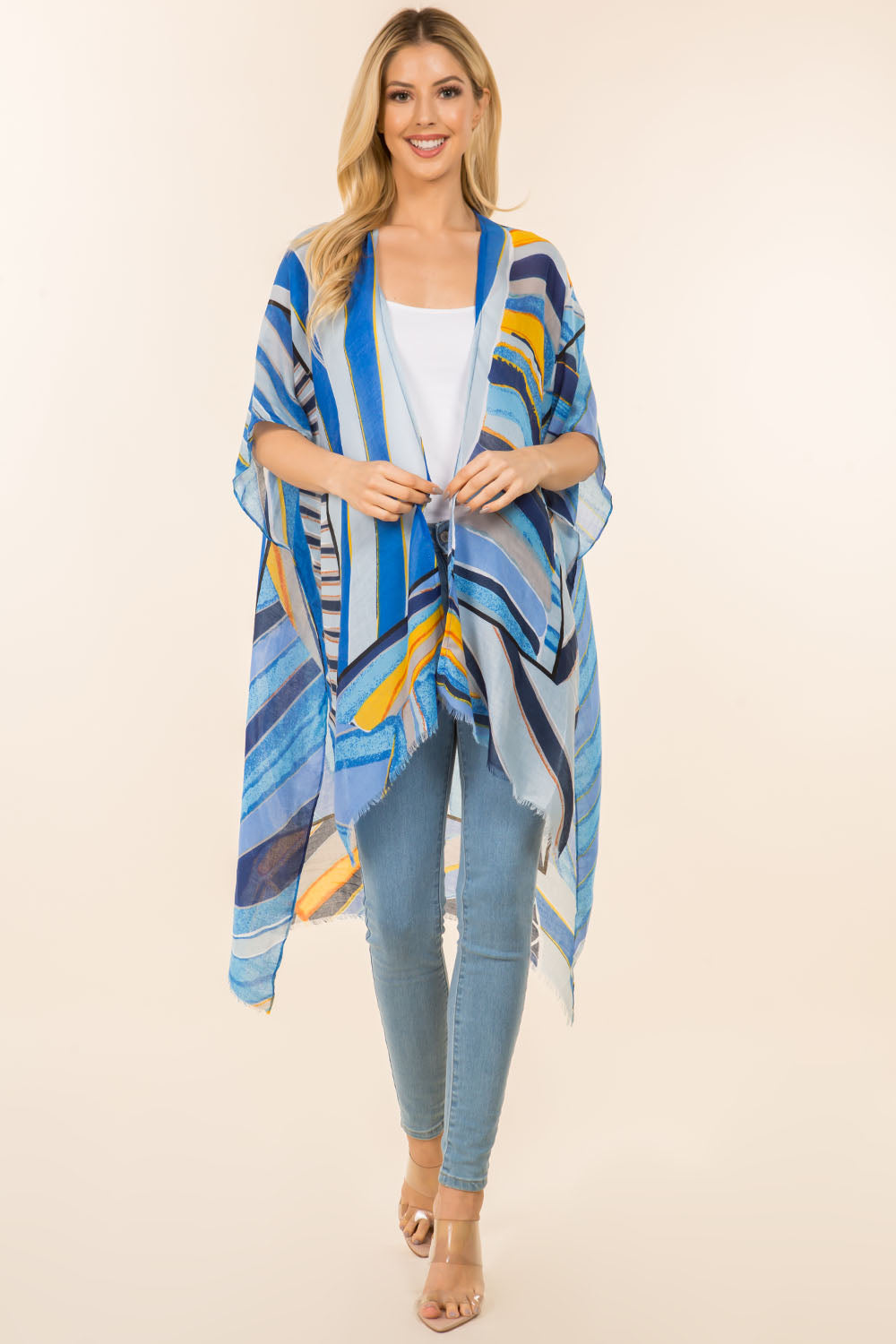 KP-4111 multi color geometric design kimono