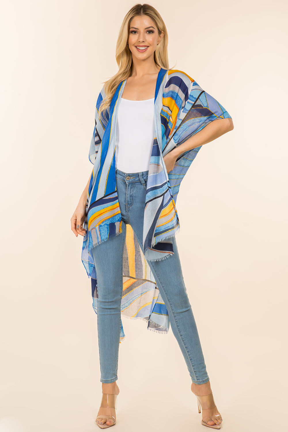 KP-4111 multi color geometric design kimono