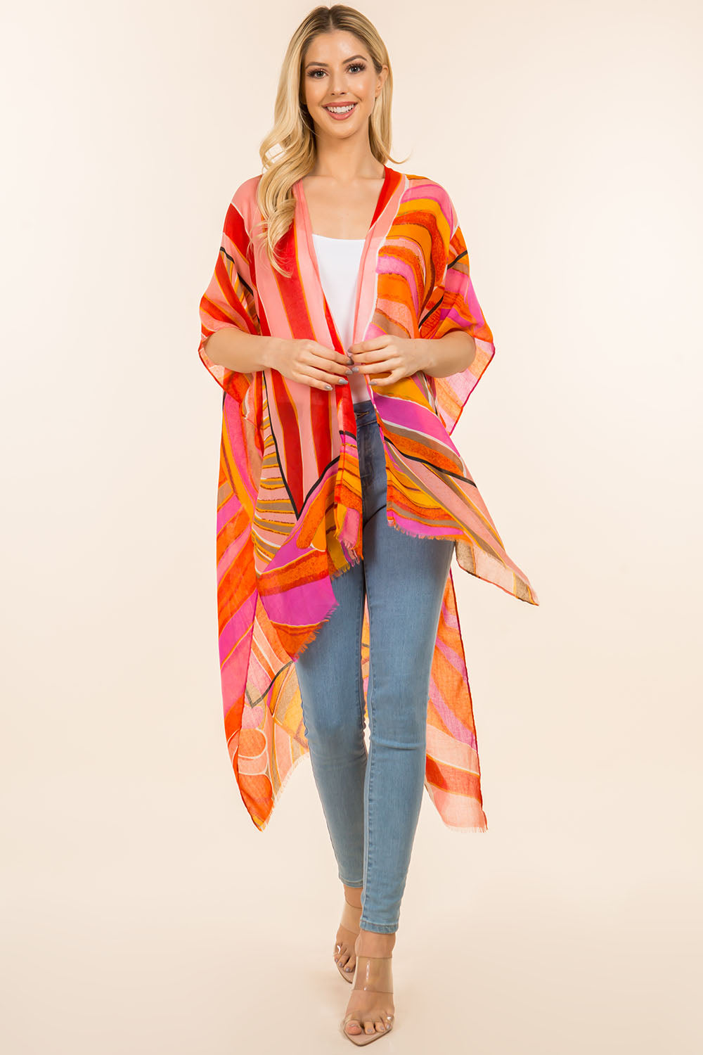 KP-4111 multi color geometric design kimono