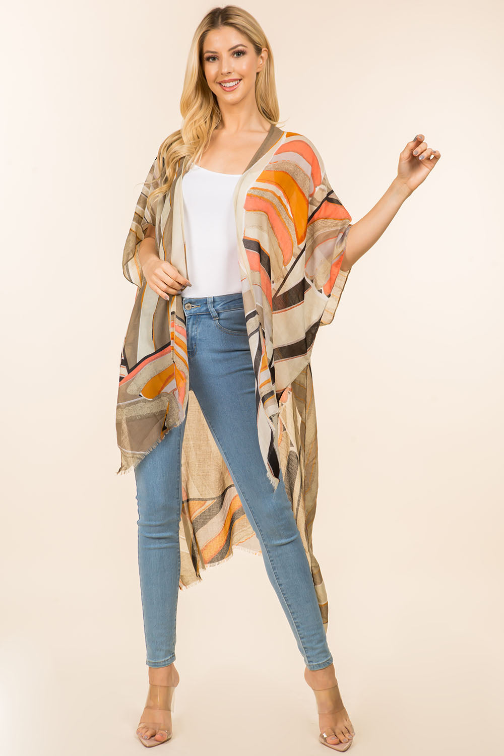 KP-4111 multi color geometric design kimono