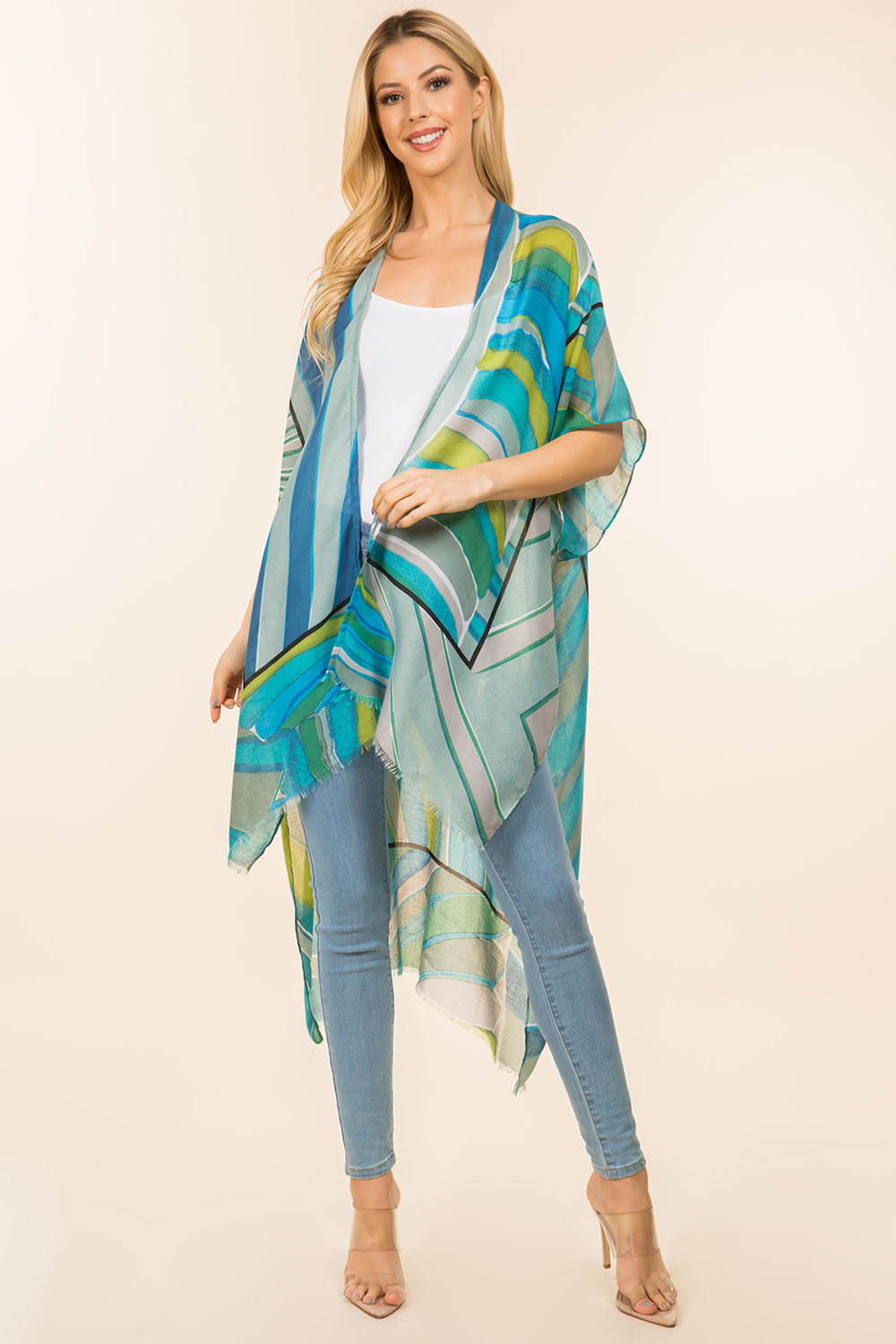 KP-4111 multi color geometric design kimono