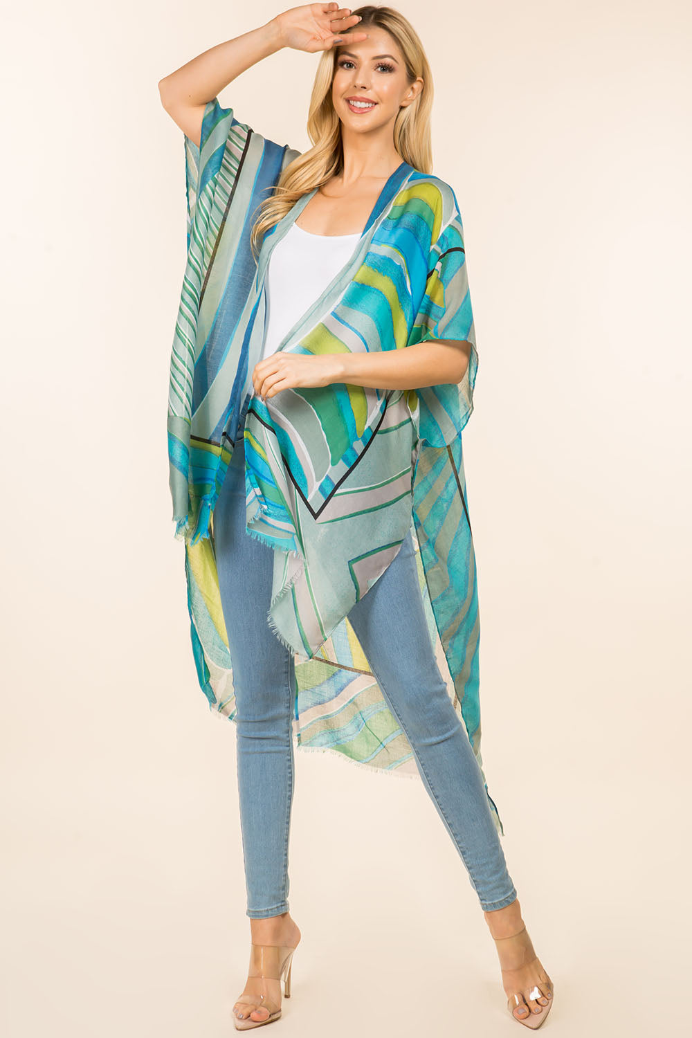 KP-4111 multi color geometric design kimono