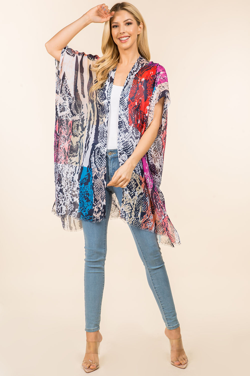 KP-4112 multi color snake design kimono