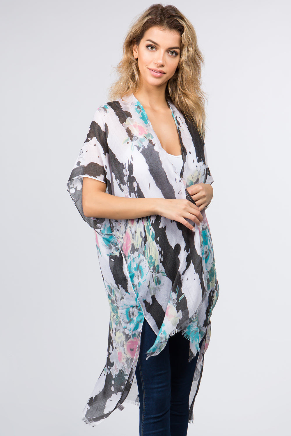 KP-9011 soft color floral kimono