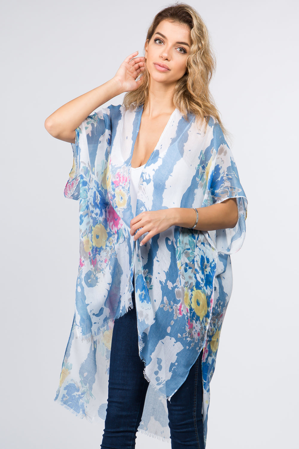 KP-9011 soft color floral kimono