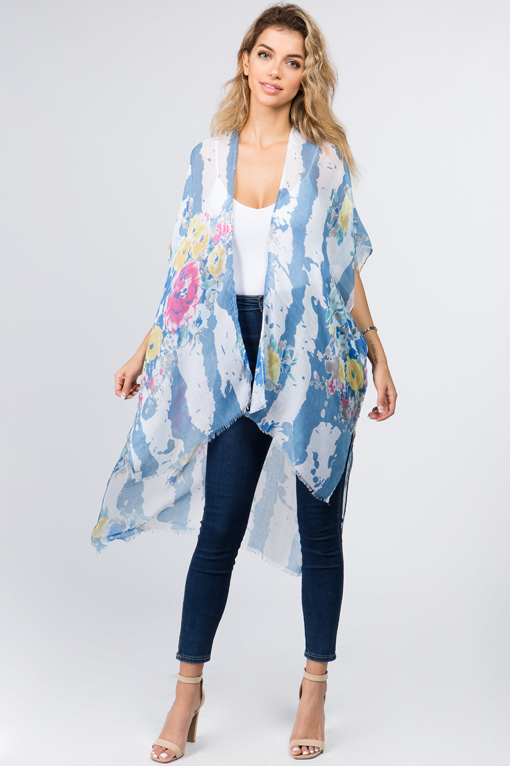 KP-9011 soft color floral kimono