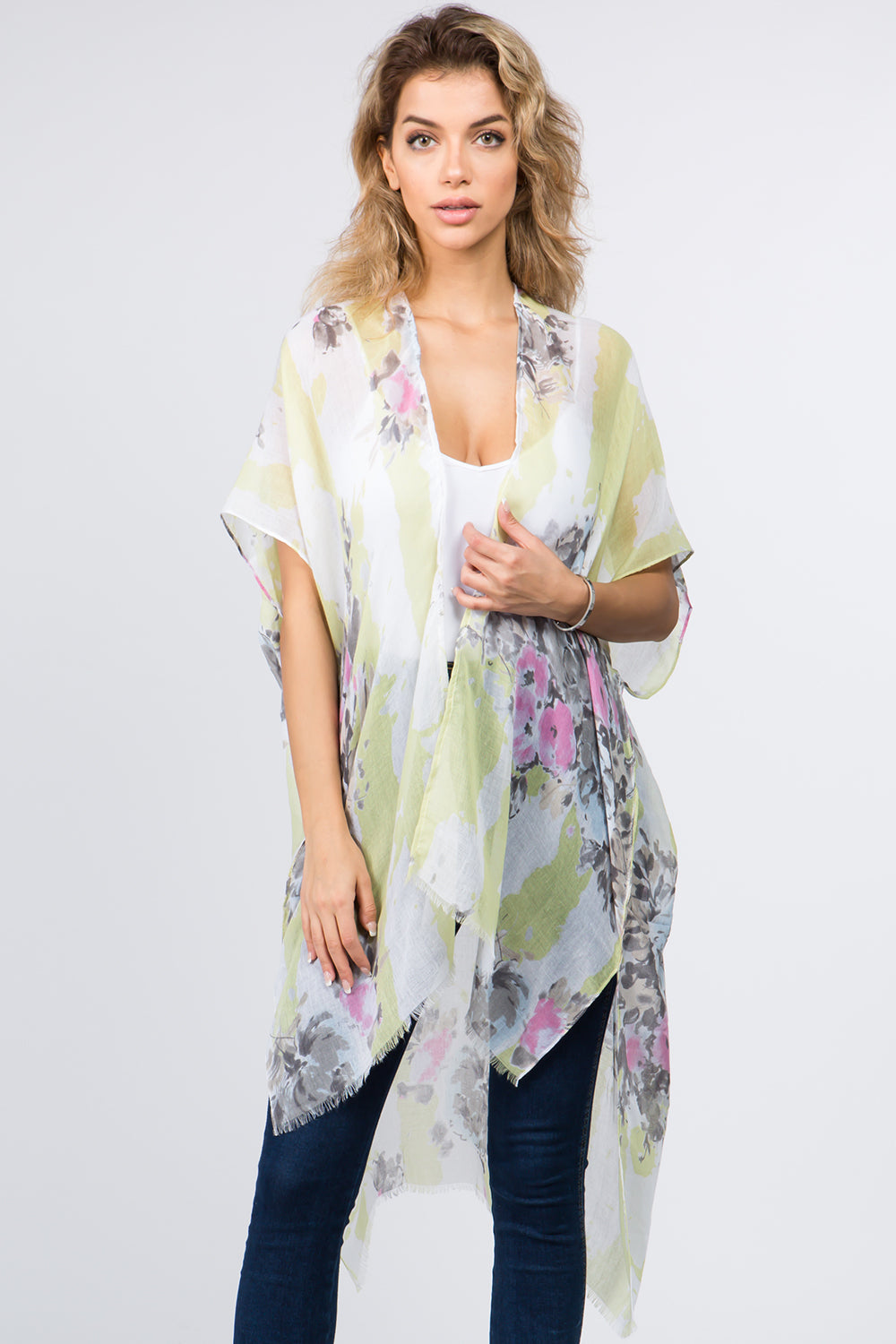 KP-9011 soft color floral kimono
