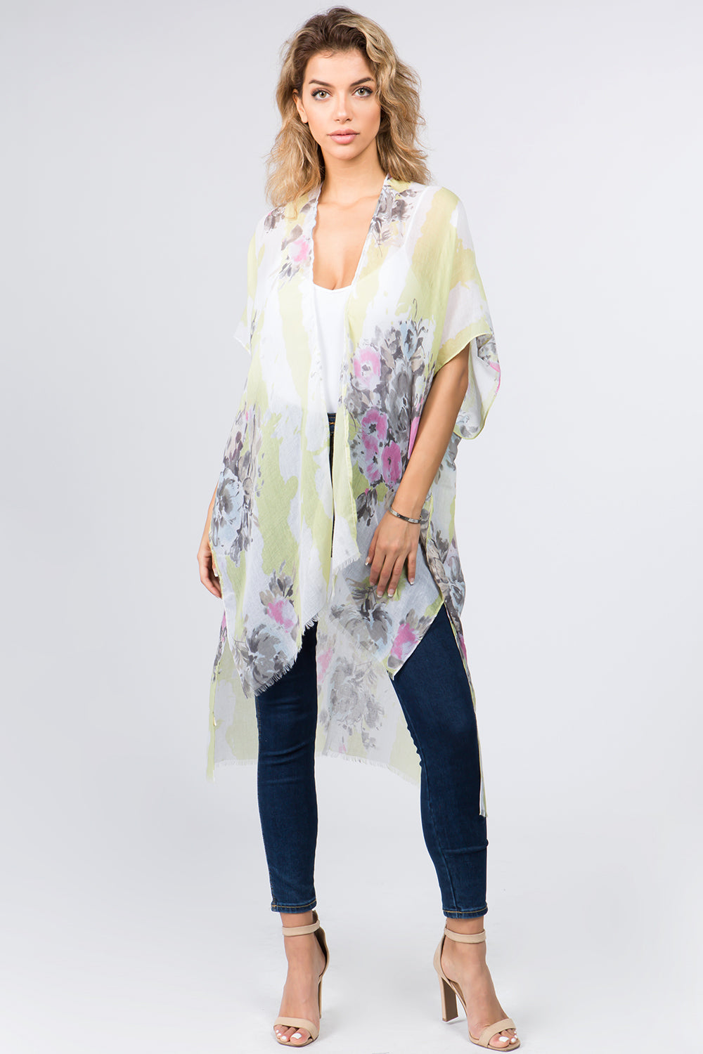 KP-9011 soft color floral kimono