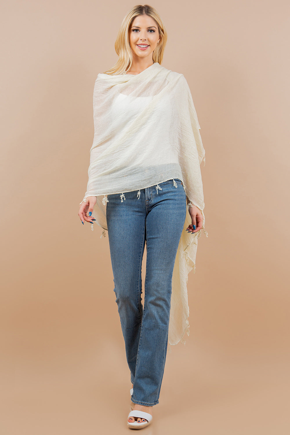 OA-4293 solid scarf with lace