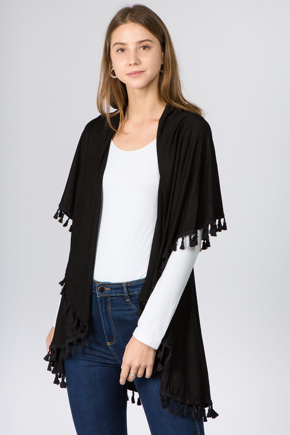 PN-511 solid color jersey vest with tassels