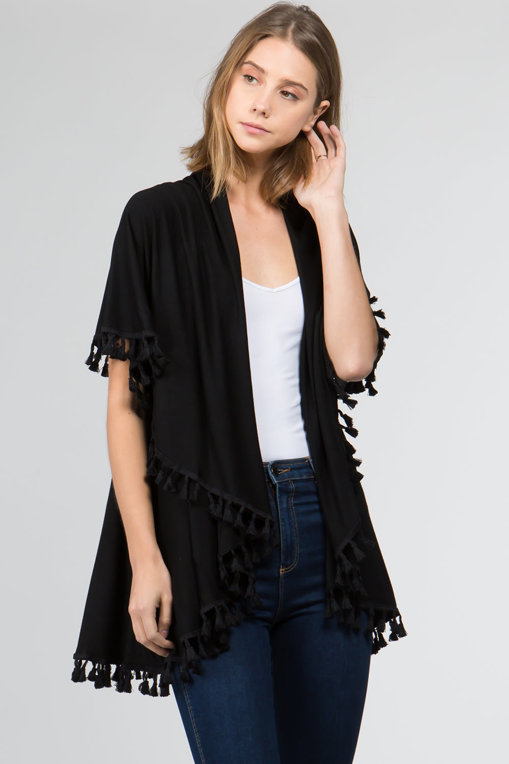 PN-511 solid color jersey vest with tassels