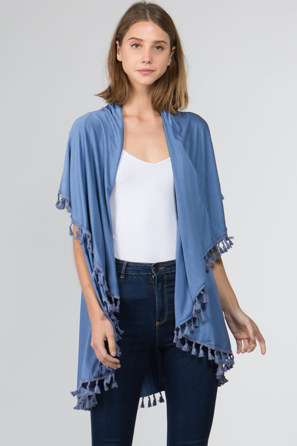 PN-511 solid color jersey vest with tassels