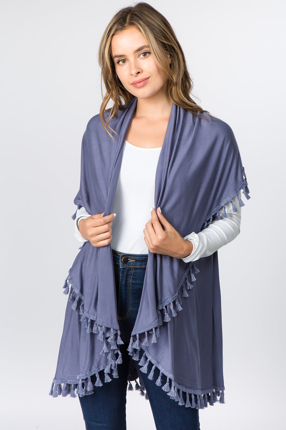PN-511 solid color jersey vest with tassels
