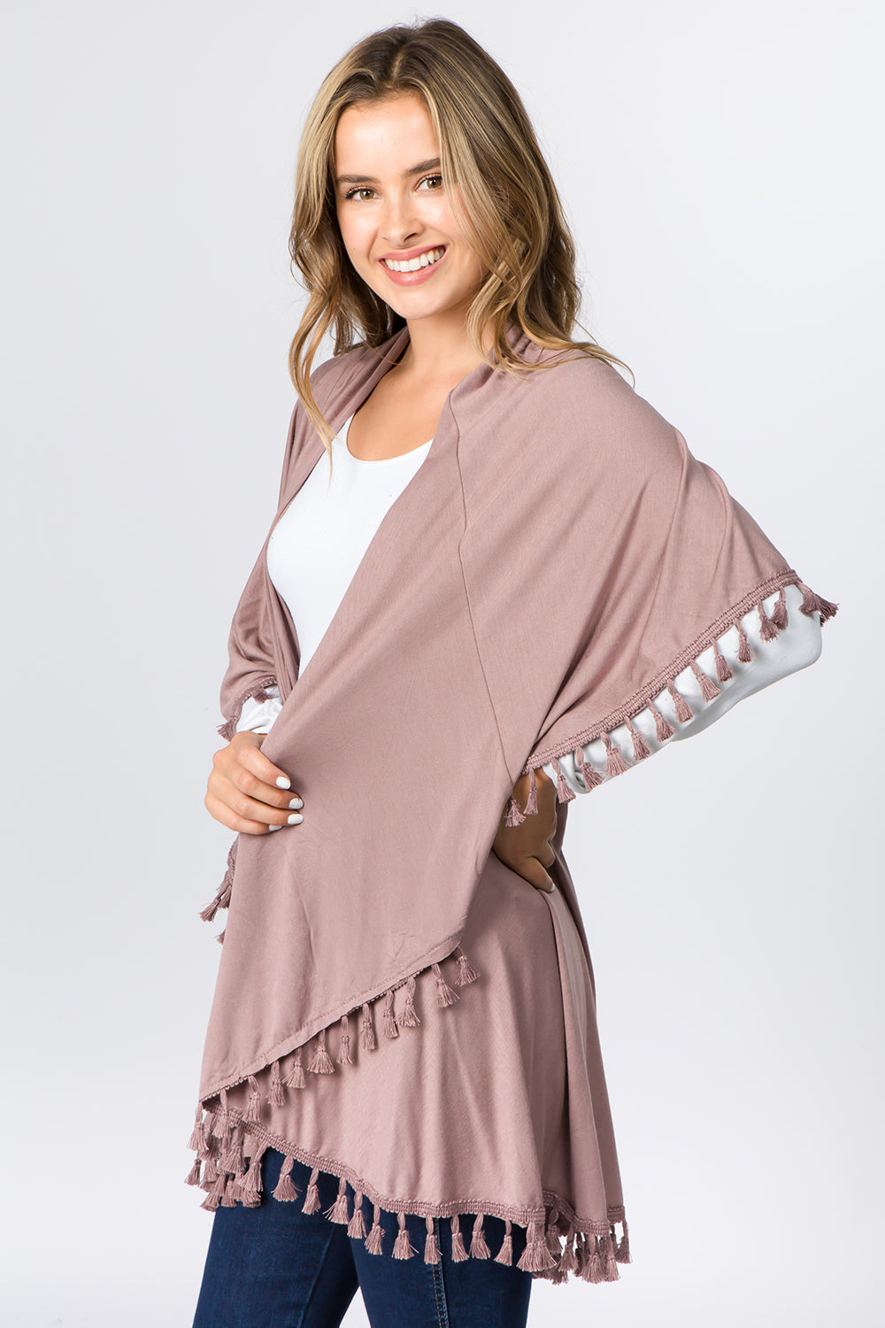 PN-511 solid color jersey vest with tassels