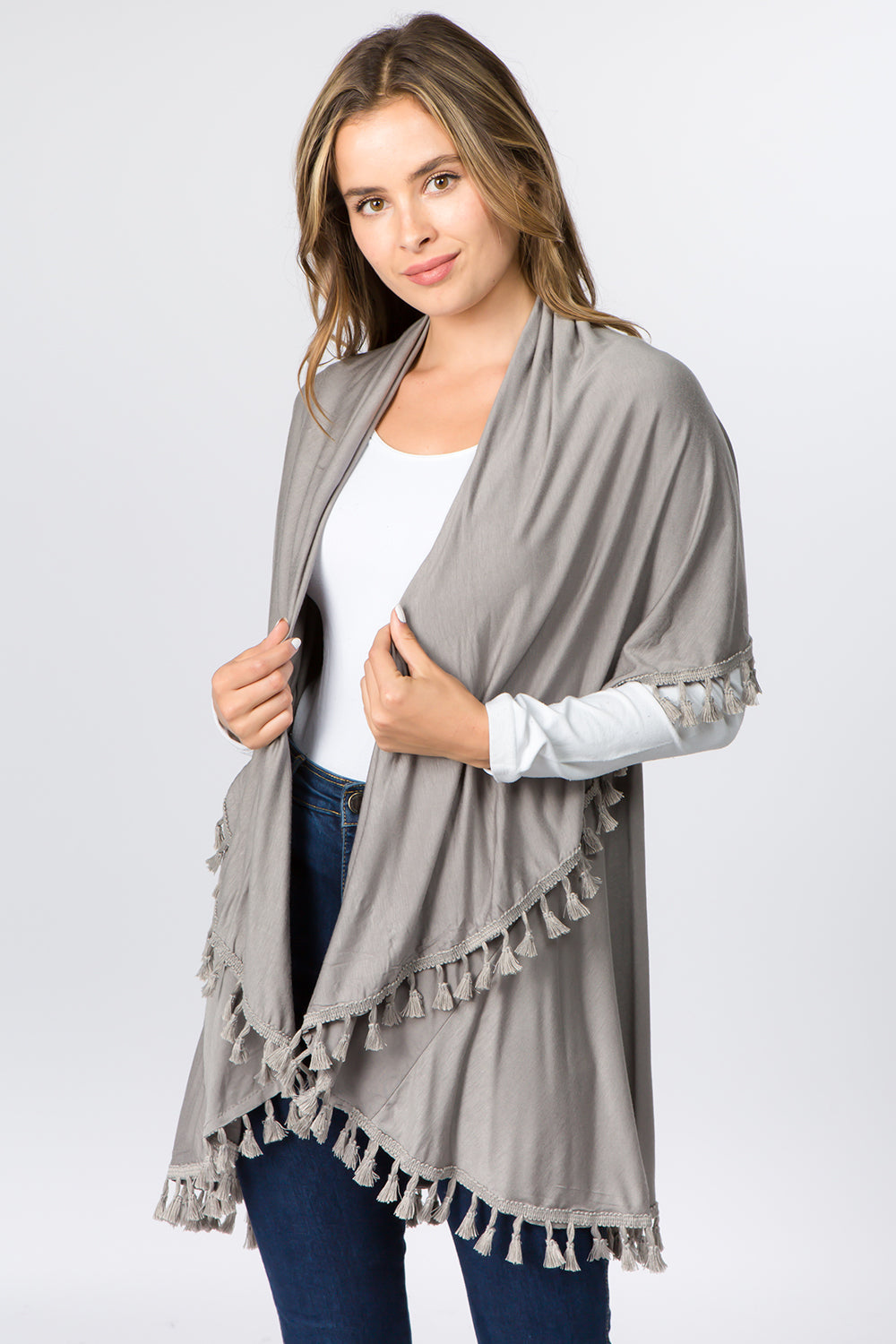 PN-511 solid color jersey vest with tassels