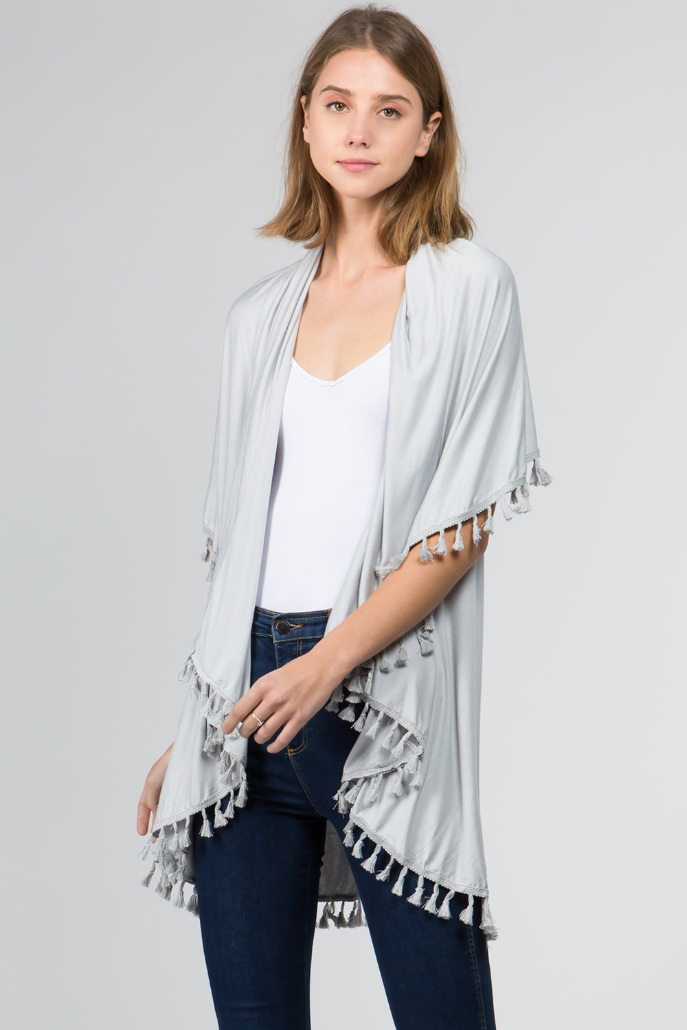 PN-511 solid color jersey vest with tassels